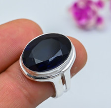 Blue Sapphire Gemstone Ring 925 Sterling Silver Statement Handmade Ring For Gift