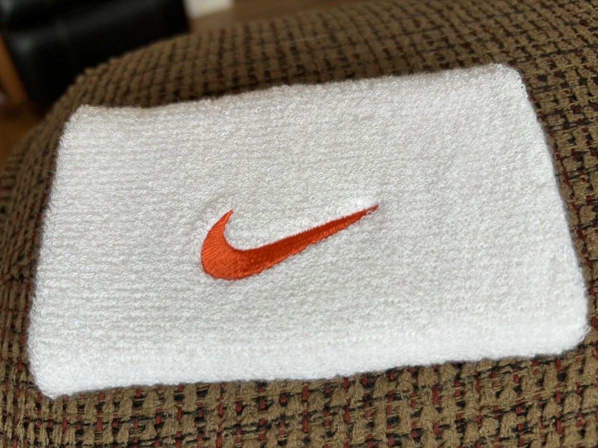 Nike 5” Wrist Sweatbands Pair (2) White Orange NEW!