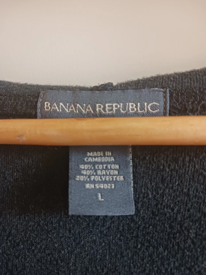 BANANA REPUBLIC TALLA L GRANDE NEGRO VELOUR WRAP SUDADERA CON CAPUCHA TOP EXCELENTE ESTADO  Foto 2 de 4