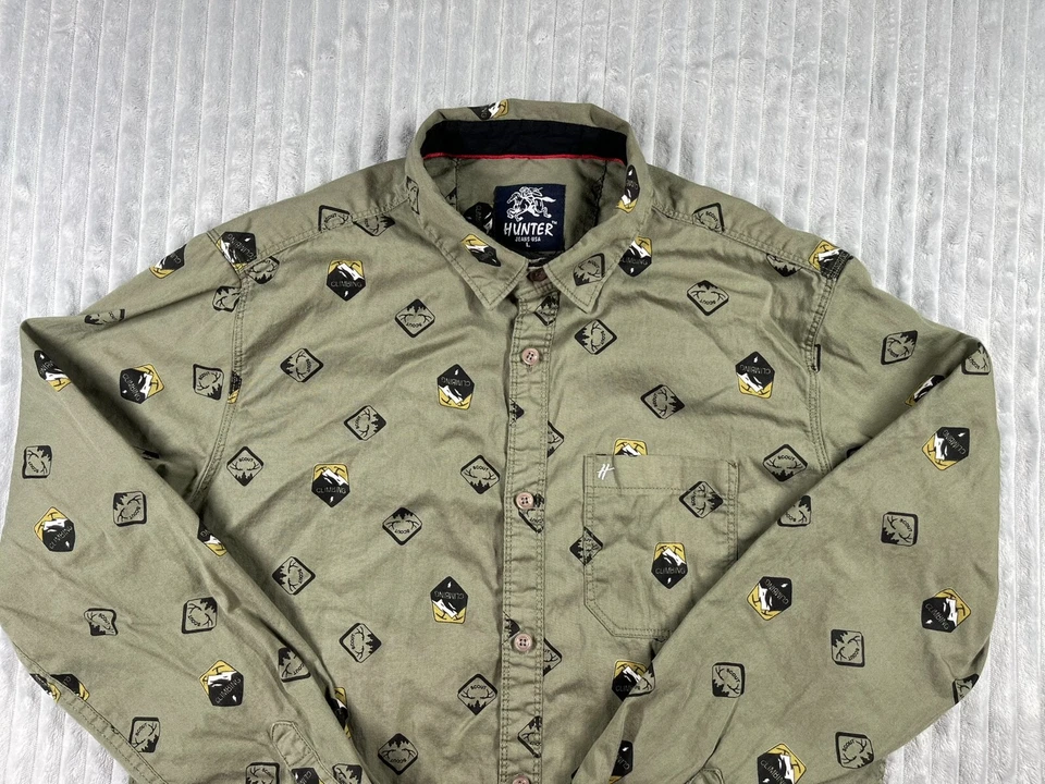 Рубашка мужская Hunter Jeans L оливково-зеленая с длинным рукавом на пуговицах с воротником для скалолазания - Изображение 3 из 4