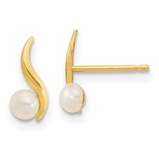 Real 14K Yellow Gold Madi K Polished 3.25mm Cultured Pearl Post Earrings