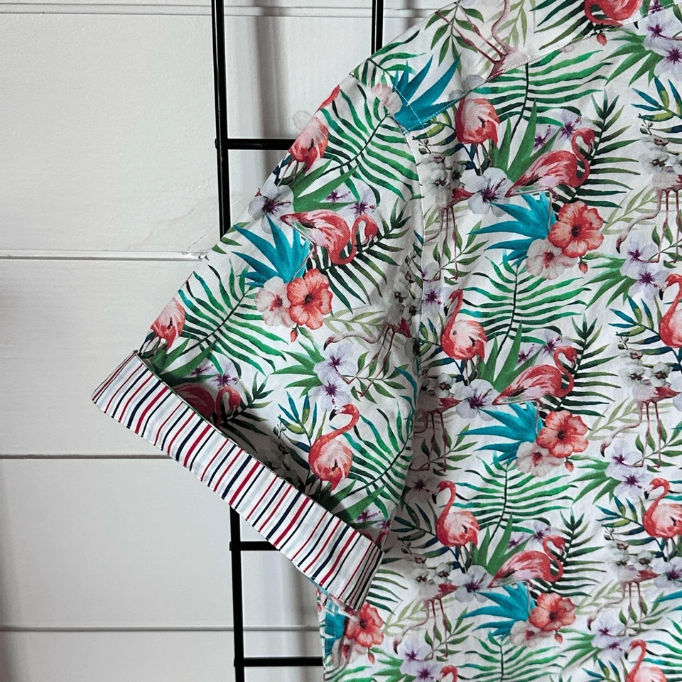 Camisa Daniel Hechter Paris Para Hombres SS Abotonada M Azul Multicolor Flamenco Floral Foto 4 de 4