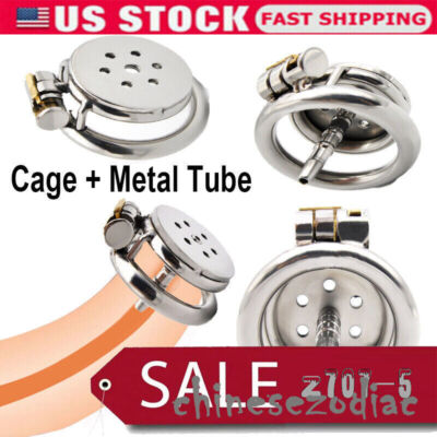 Lockable Flat Chastity Device Small Chastity Cage Metal Tube Stainless Steel