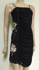 DANCE IN PARIS Womens Fitted Sheath Dress Sz M Floral Sheer Sleeveless Black $54