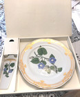 Andrea By Sadek Golden Botanical Purple Iris Floral Cake Plate/Server, New Vtg — photo 1