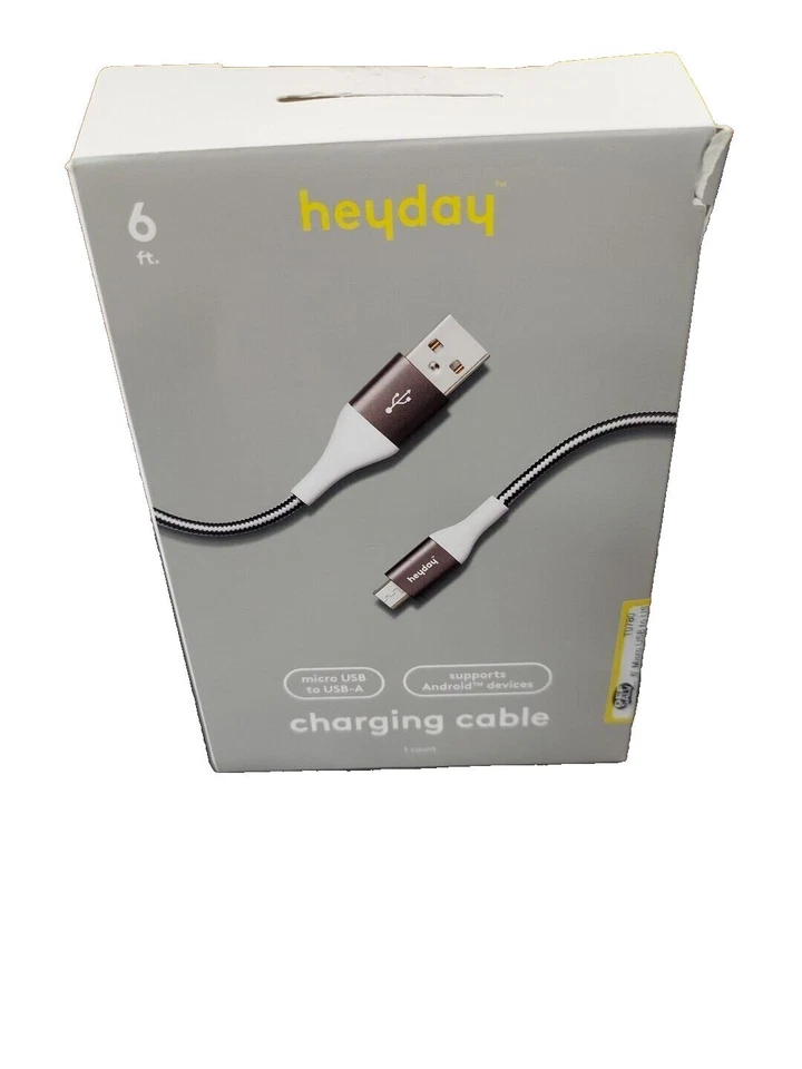 Кабель Heyday Micro USB - USB-A в оплетке - 6 футов, бирюзовый/белый - Изображение 2 из 2