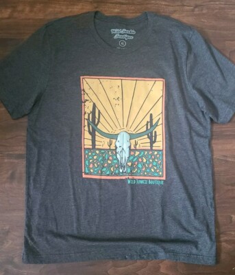 Wild Junkies Boutique Cow Skull T-Shirt 2XL Black Western USA