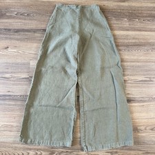 Bryn Walker Ankle Pants Wide Leg 100 Linen Lagenlook Pull On Olive Green XXS
