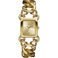 New GUESS Square Yellow Gold Tone Rhapsody Chain Bracelet Women's Watch W0438L2