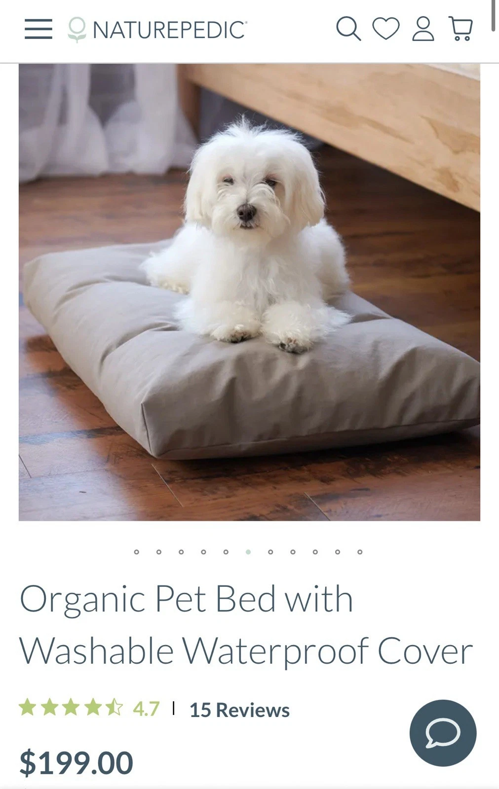 Naturepedic Organic LARGE Pet Bed with waterproof cover 36 inch NEW