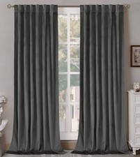 2 Panels Grey Velvet Curtains 52x84in