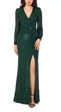 XSCAPE Women's Sequinned High-Slit Evening Gown Hunter Green Size 4