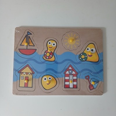 CBeebies Mein erstes Holz Klammer Brett Puzzle Strand Meer Thema Neu & Versiegelt
