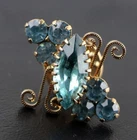 Vintage Lapel Pin Modernist Marquis & Round Blue Facet Cut Glass Stones