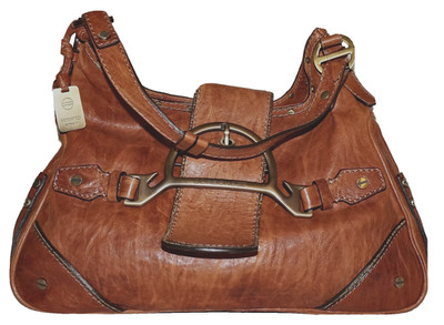 BORBONESE Rustic Ginger-Tan Distressed Leather Shoulder Bag ITALY #908617