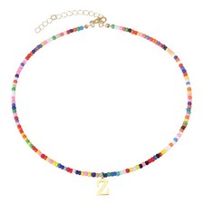 Colorful Initial Necklaces for Women,Cute Trendy Bead Chokers Necklace Letter Z 