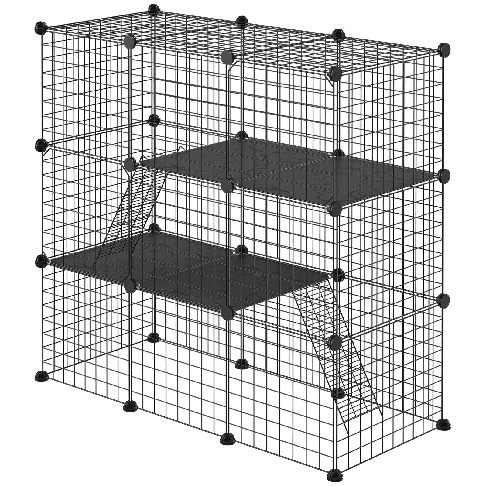 PawHut Recinto per Animali Modulabile con 31 Pannelli, 2 Porte e 2 Rampe Nero