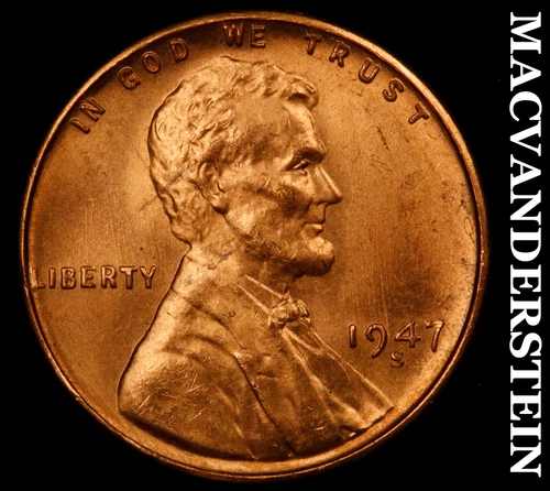 1947-S Lincoln Wheat Cent- Red- Choice Gem Brilliant Uncirculated Luster #J2190