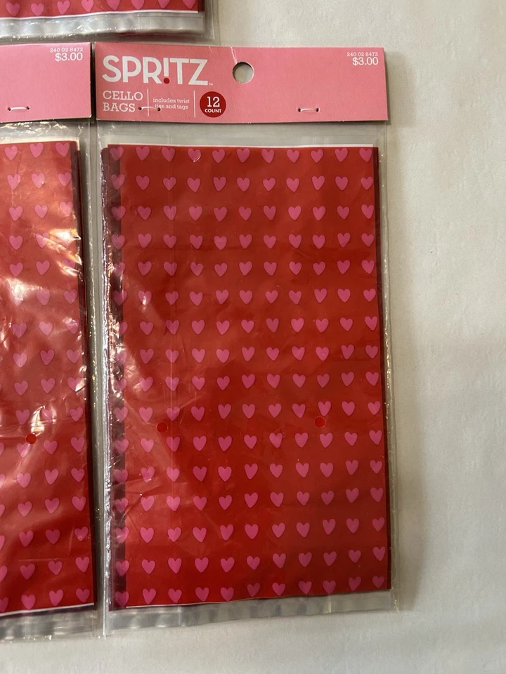 "60 (5 paquetes/12) bolsas de regalo de fiesta de violonchelo de San Valentín 9x5"" rojas con corazones rosas" Foto 2 de 3