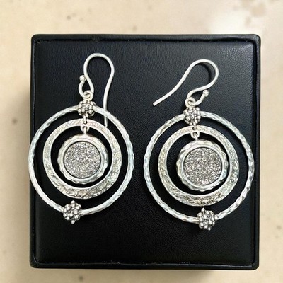 Vintage Michael Dawkins Druzy Quarz Sterling Silber 925 Ohrringe
