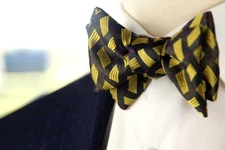 Men's Self-tied Bow Tie 100%Silk Gold Black Ornament S660BC