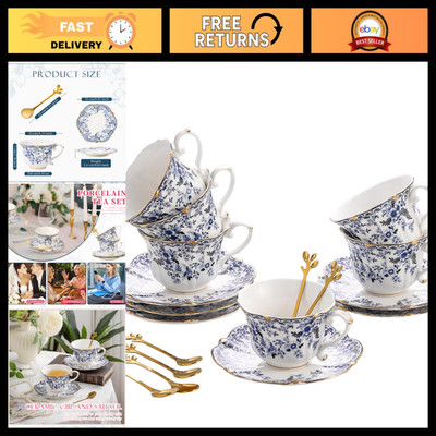 Vintage Bone China Tea Cup & Saucer Set - 18 Pieces, English Floral Design, Perf