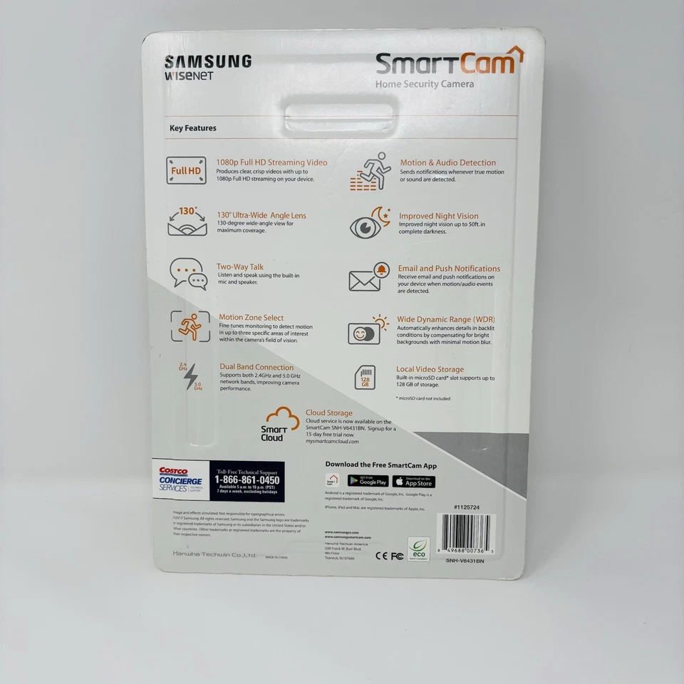 Cámara IP Samsung Wisenet SNH-V6431BN 1080p Wi-Fi con ranura para tarjeta Micro SD Foto 3 de 3