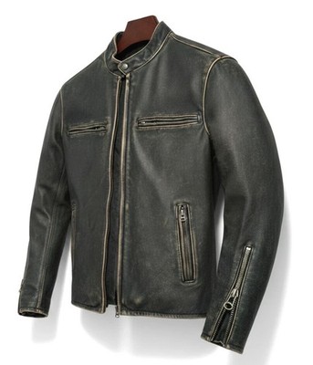 Men's Café racer Style Biker Motorcycle Leather Jacket Genuine Soft Sheepskin