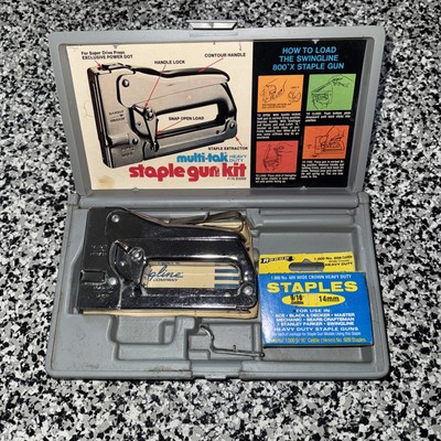 Vintage Swingline 800 Heavy Duty Tacker Stapler Silver Working Staples & Box (1)