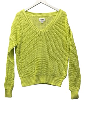 Victoria s Secret PINK Sweater Cable Knit Relaxed Fit Neon Green Size Small