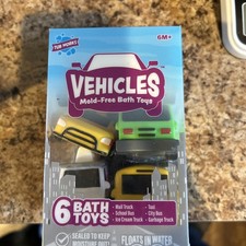 Tub Works Vehicles Bath Cars Mold Free Bath Toys 6 Pack Sealed No Hole Ba...