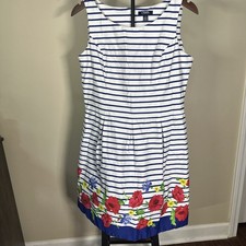Chaps Sleeveless Dress, Size 12, Stripes And Floral Print