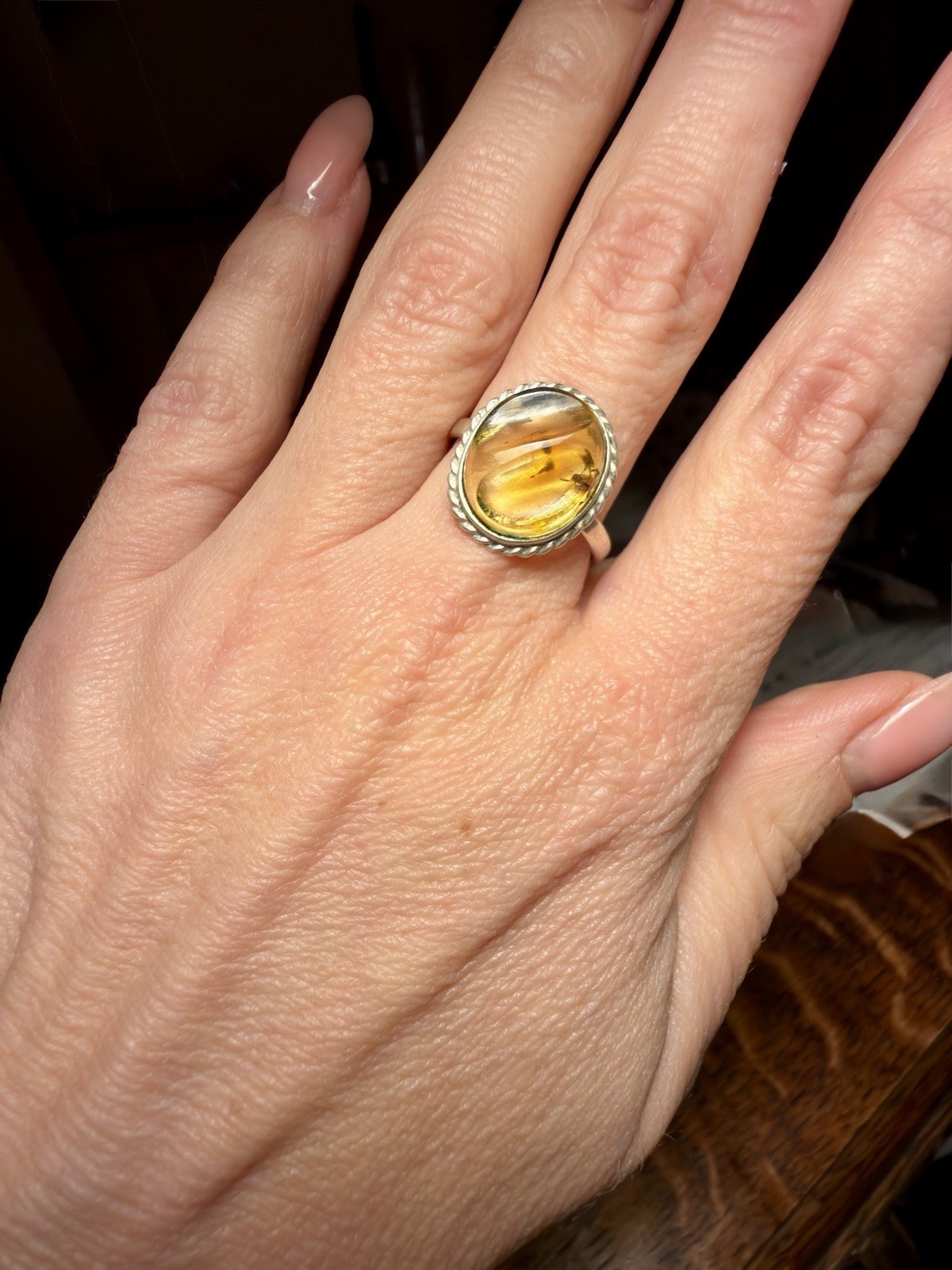 Vintage Sterling Silver Amber Ring Uk Size Q1/2 image 3