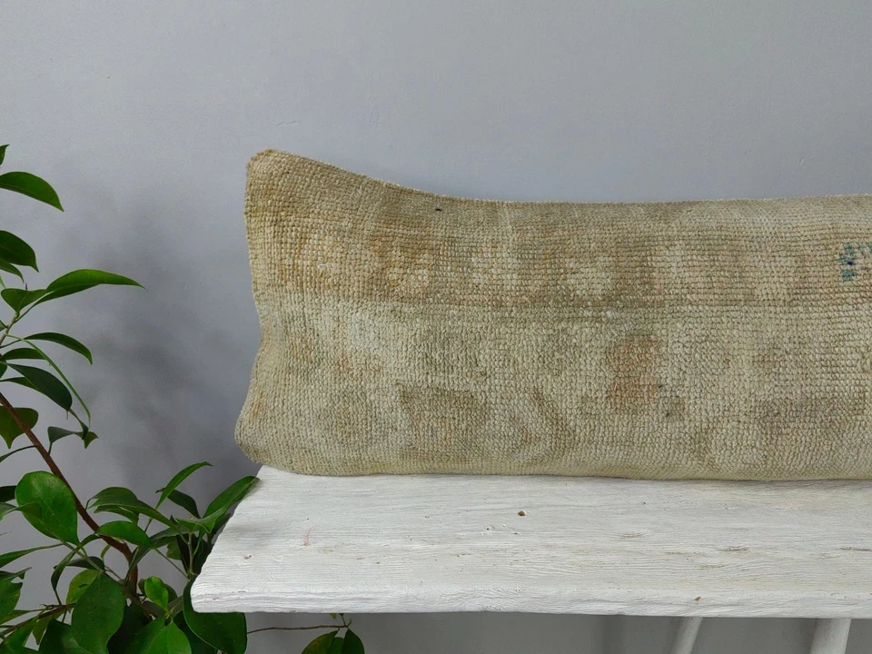 12x48 Decorative Kilim Lumbar Pillow - Long Turkish Neutral Bolster Cushion - Image 2 of 4