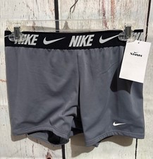 Nike Women's Gray Swim Shorts with Black Elastic Waistband, Size Small