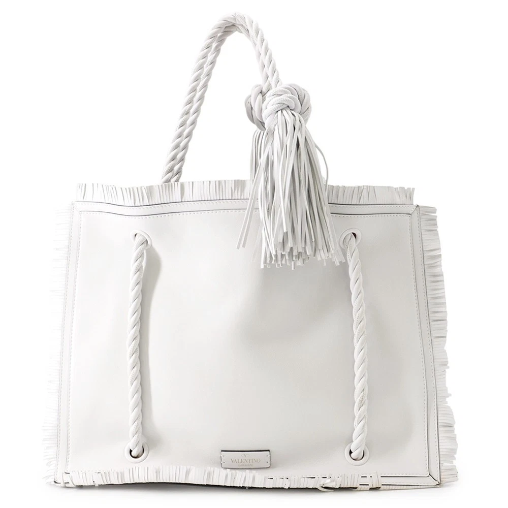 Valentino — Valentino Garavani Fringe Tote Bag Leather White