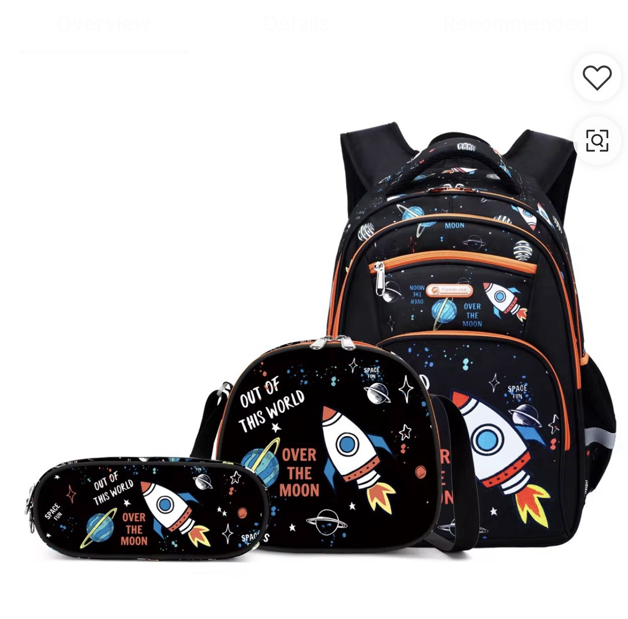 3 Piece Kids School Backpack Set – Rocket Galaxy Print with Lunch Bag & Case