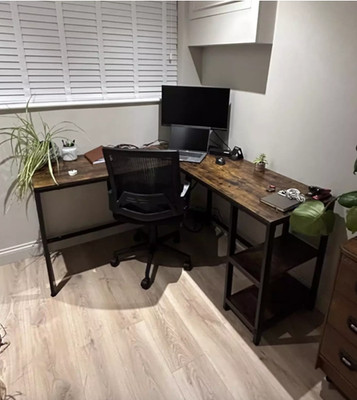 L Form Computertisch Rustikal Aufbewahrung Regale Ecke Home PC Büro Arbeitsplatz