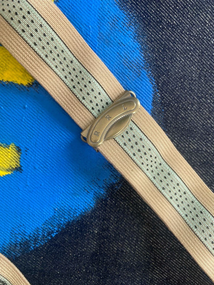 Ralph Lauren Vintage Cuero-End Braces Tirantes Beige Rayas Cinturón Foto 4 de 4