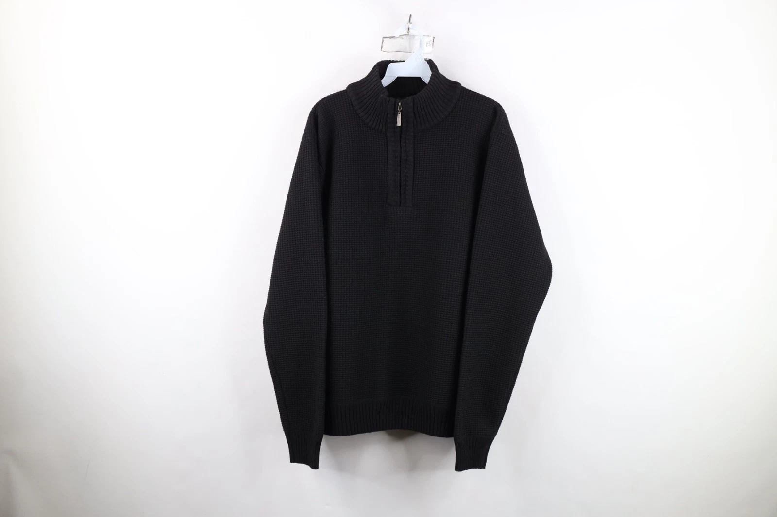 Vintage 90s Mens Large Fleece Lined Thermal Knit Half Zip Sweater Jacket Swacket