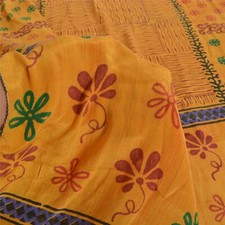 Sanskriti Vintage Saree Orange Pure Crepe Silk Abstract Printed Sari 5 YD Fabric