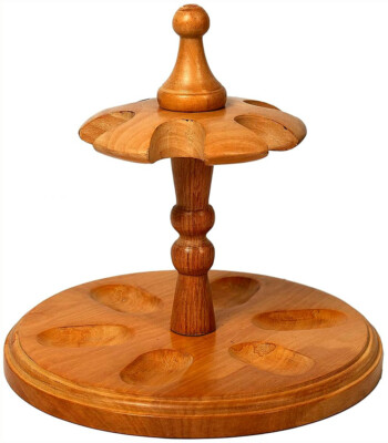 6 Pipe Round Solid Natural Wood Pipe Stand Clear Varnish Finish - 6208