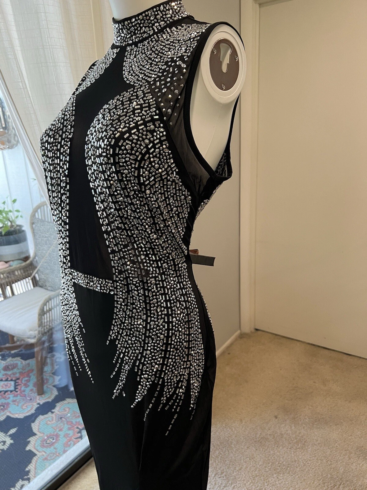 UNDERCOVER Nagfar Vestito Donna Strass Lungo Senza Maniche Maxi Spacco Nero Taglia XL