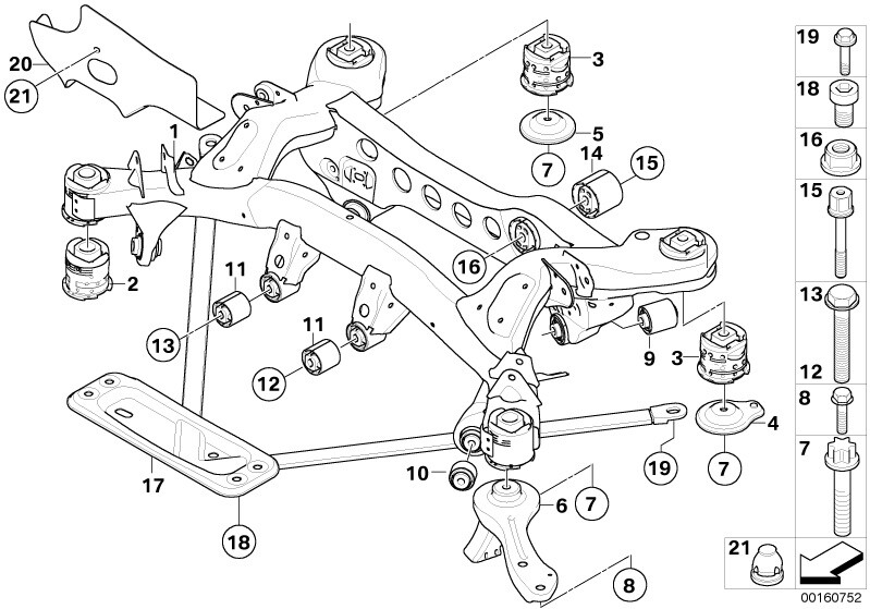 BMW Genuine Rear Axle Carrier Hex Bolt With Washer Replacement 