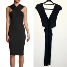 MAJE Rochester Ribbed Knit Dress In Black Knee Length Cocktail Stretch Women's 2