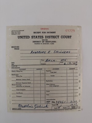 1957 June 12 United States District Court Receipt for Sgt Major