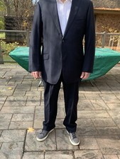 Newman Marcus x LORO PIANA Suit 46L Charcoal Blue/BlackStrip