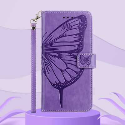 Emboss Butterfly Card Leather Wallet Bag Flip Stand Case Cover For Various Phone
