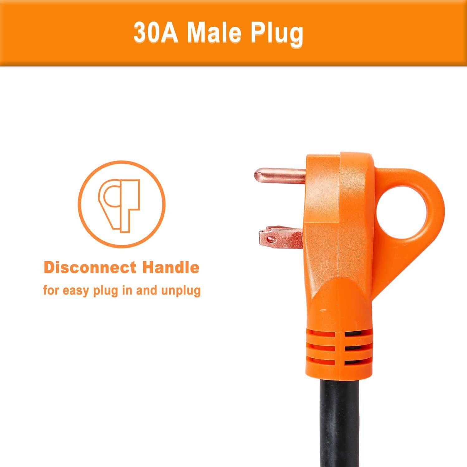 RV Extension Cord 50ft 30amp Power Cable Rain Proof for Trailer