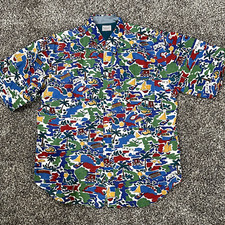VINTAGE Bugle Boy Shirt Large Surf Beach Travel Y2K 80s 90s All Over Print